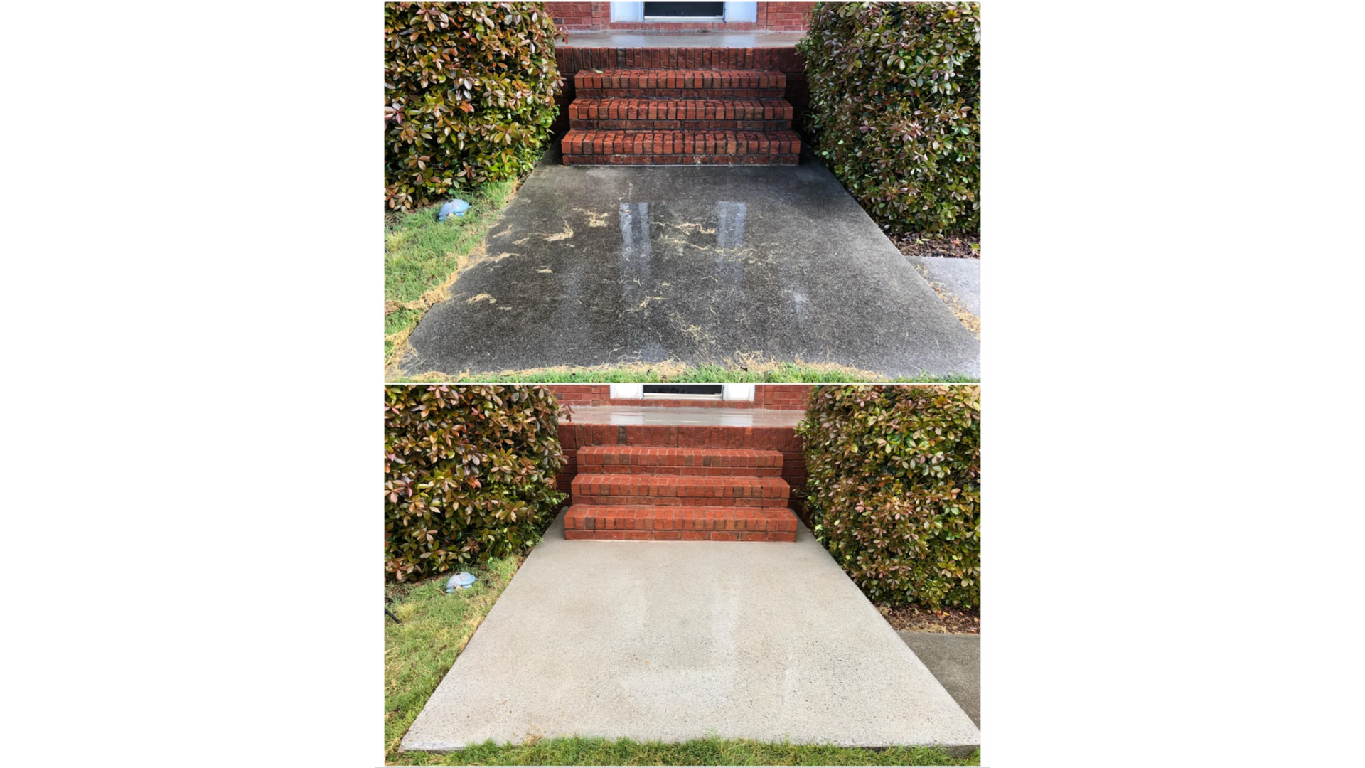 Completely restored and spotless concrete driveway after professional pressure washing by Shimmer Shine Property Detailing